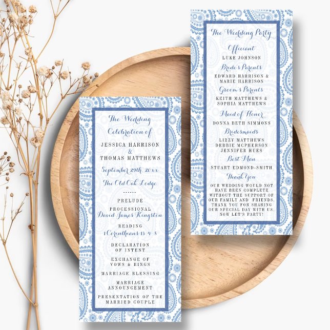 Modern Blue Paisley Wedding Program Rack Card (Creator Uploaded)