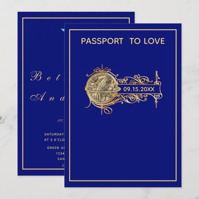 Modern Blue Passport Wedding Invitation (Front/Back)