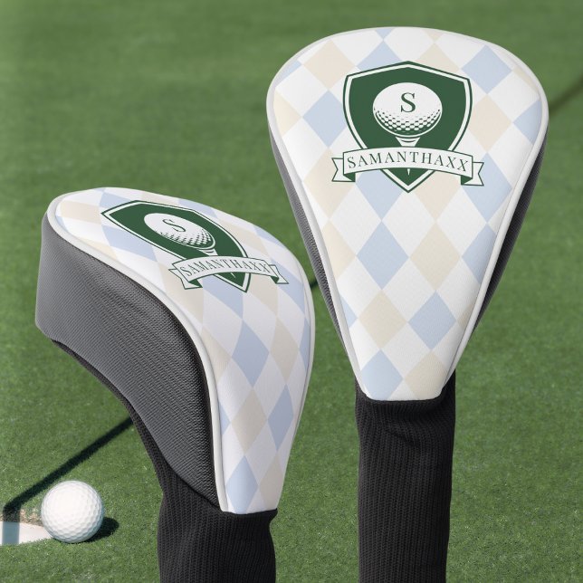 Modern Blue Pattern Green Golfer Name Monogram Golf Head Cover (Modern Blue Pattern Green Golfer Name Monogram Golf Head Cover)