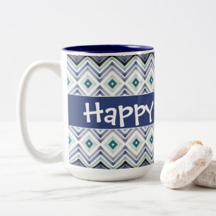 Modern Blue Patterned Two-Tone Coffee Mug
