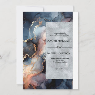 Modern Blue & Peach Marble Agate Invitation