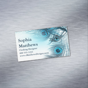 Modern Blue Peacock Feathers Magnetic Business Card