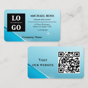 Modern Blue Pearlescent Custom Logo and QR Code  Business Card