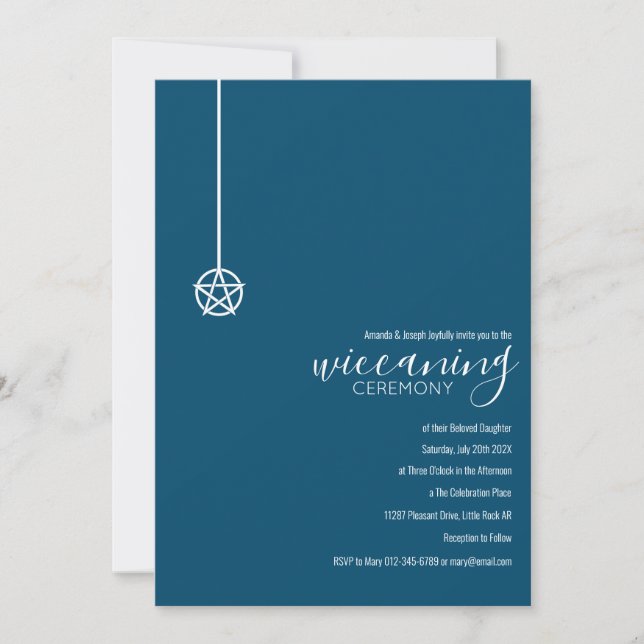 Modern Blue Pentacle Baby Wiccaning Ceremony Invitation (Front)