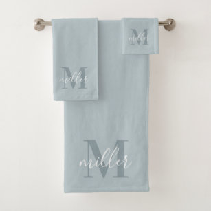Modern Blue Personalised Family Name Monogram Bath Towel Set