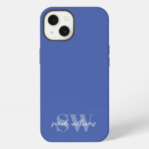 Modern Blue Personalised Monogram Name iPhone 13 Case