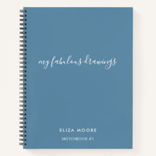 Modern Blue Personalised Sketchbook Your Name Notebook