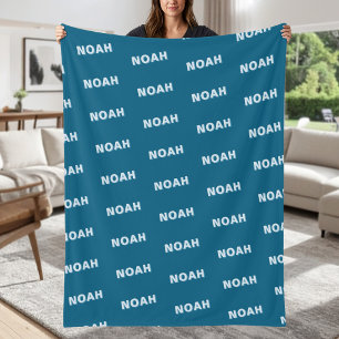 Modern Blue Personalized Repeating Name Pattern Fleece Blanket