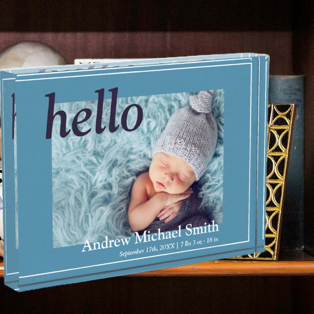 Modern Blue Photo Birth Announcement (Creator Uploaded)