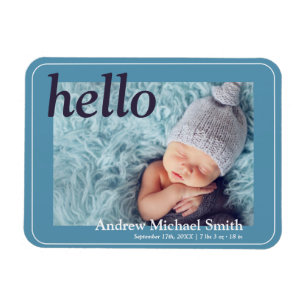 Modern Blue Photo Birth Announcement Magnet
