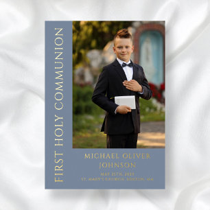 Modern Blue Photo Boy First Holy Communion