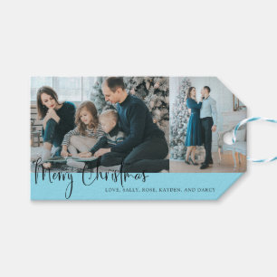 Modern Blue Photo Christmas Elegant Holiday Family Gift Tags