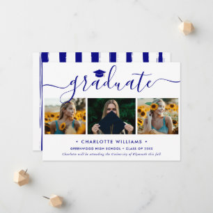 Modern Blue Photo Collage Script Graduation Announcement