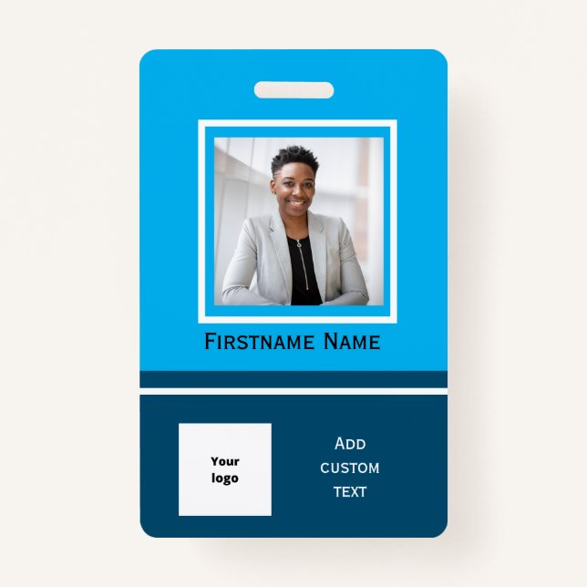 Modern blue photo employee  badge ID employee card ID Badge (Front)