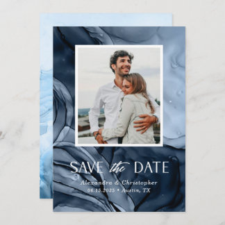  Modern Blue Photo Flat Save The Date Card