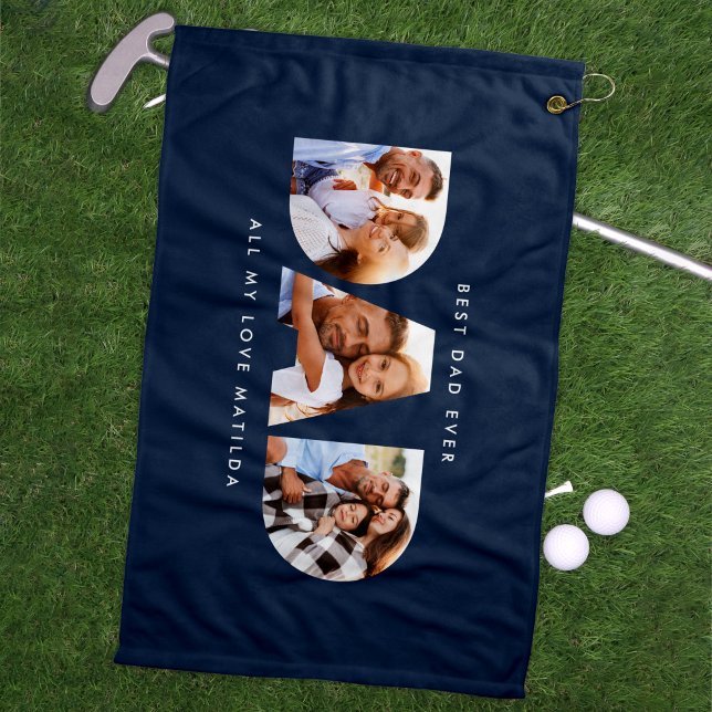 Modern Blue Photo Golf Personalised Gift for Dad Towel (Creator Uploaded)