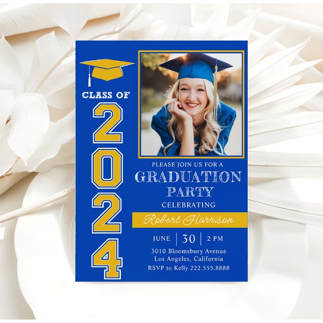 Modern Blue Photo Graduation Party 2024 Invitation (Creator Uploaded)