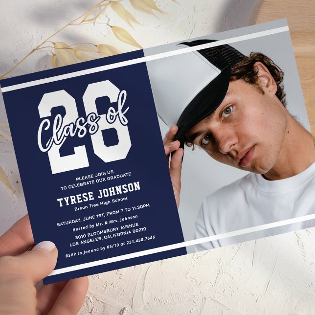Modern Blue Photo Graduation Party Invitation (Creator Uploaded)