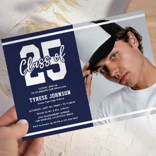 Modern Blue Photo Graduation Party Invitation