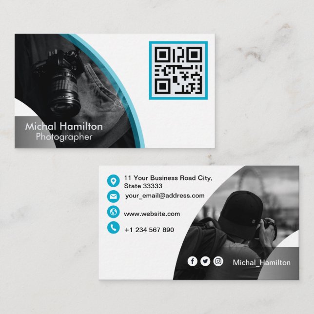 Modern Blue Photographer Business Card (Front/Back)