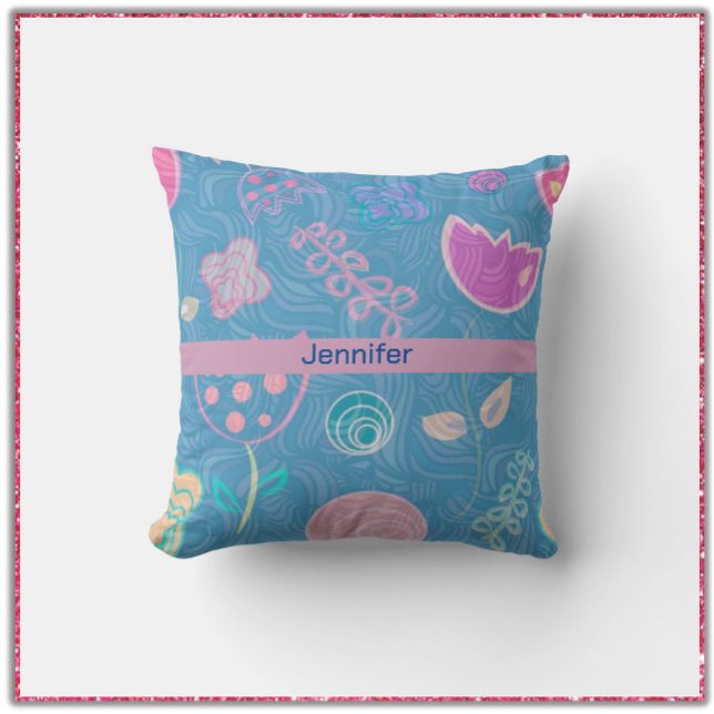 Modern Blue Pink and Purple Floral Tulip Cushion (Creator Uploaded)
