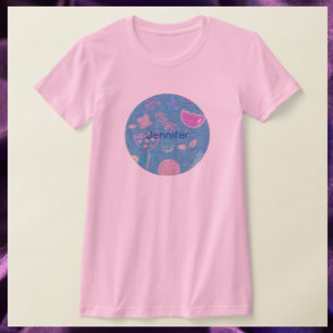 Modern Blue Pink and Purple Floral Tulip T-Shirt