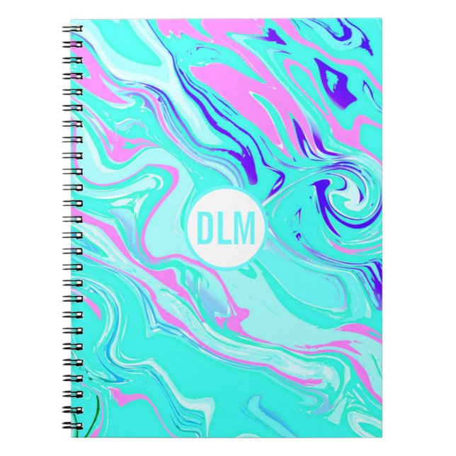 Modern Blue, Pink and Purple Marble effect design Notebook (Front)