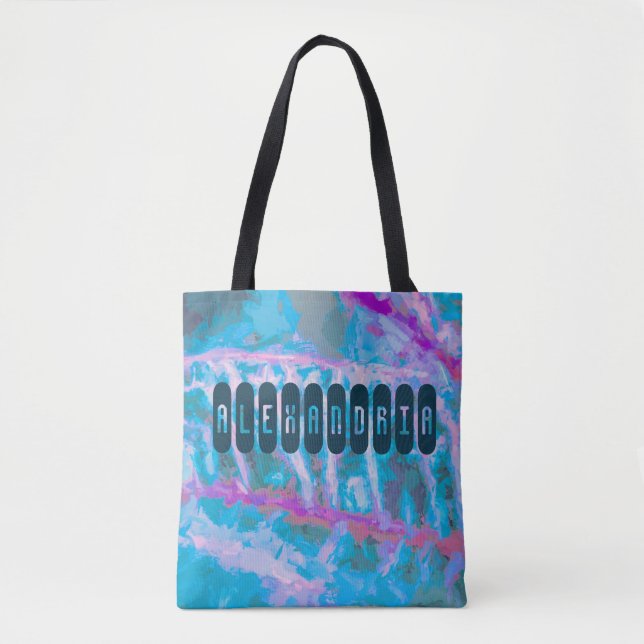 Modern Blue Pink Artsy Watercolor Personalise Tote Bag (Front)