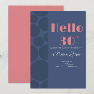 Modern Blue & Pink Birthday Invitation