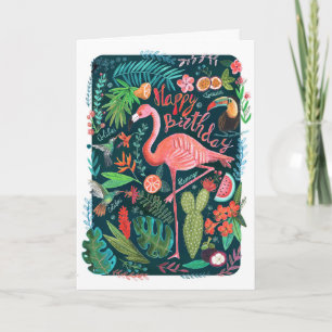 Modern Blue & Pink Flamingo painted Birthday Card