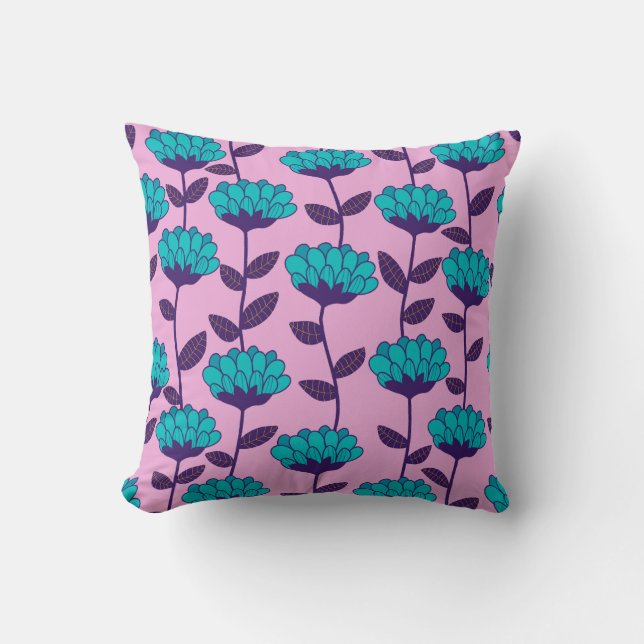 Modern Blue Pink flowers pattern  Cushion (Front)