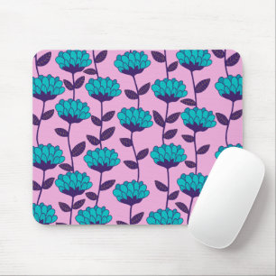 Modern Blue Pink flowers pattern Mouse Mat