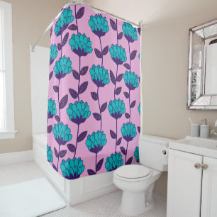 Modern Blue Pink flowers pattern Shower Curtain