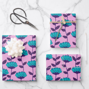 Modern Blue Pink flowers pattern  Wrapping Paper Sheet