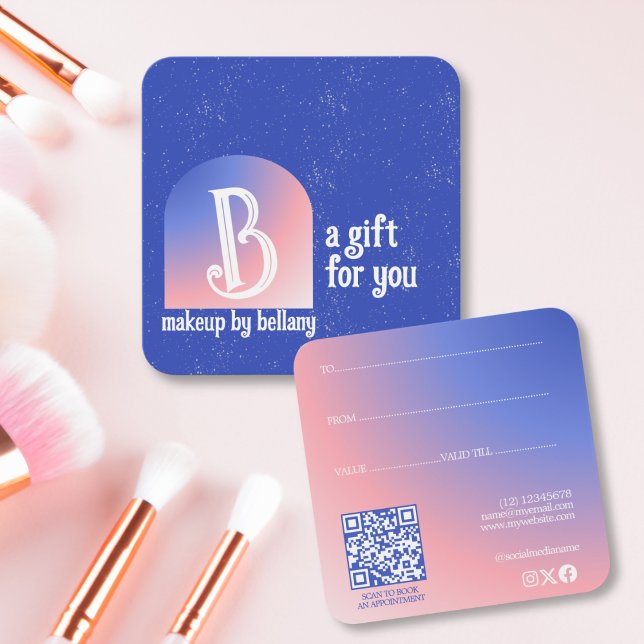 Modern Blue Pink Gradient Monogram Makeup Artist (Creator Uploaded)