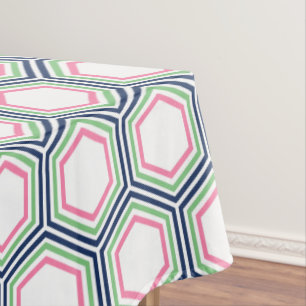 Modern Blue Pink Green Honeycomb Pattern Tablecloth