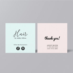 Modern Blue Pink Social Media Follow Me Square Business Card