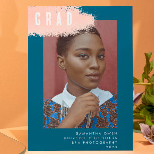 Modern BLUE PINK SPLASH Graduation Photo GRAD Announcement