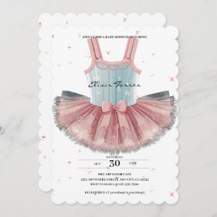 Modern Blue & Pink Tutu Glitter Baby Shower Invitation