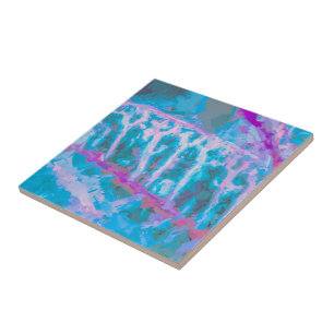 Modern Blue Pink White Abstract Watercolor Tile