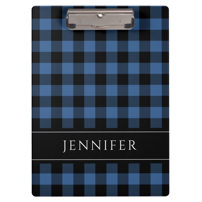 Modern Blue Plaid Clipboard (Front)
