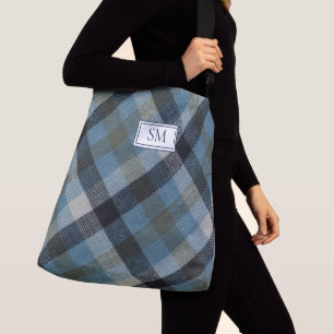 Modern Blue Plaid Personalised Monogram Crossbody Bag