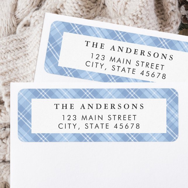 Modern Blue Plaid Return Address (Creator Uploaded)
