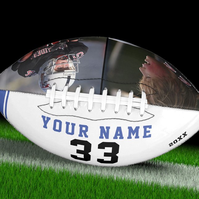 Modern Blue Player Name Number 2 Photo Collage Foo American Football (Creator Uploaded)