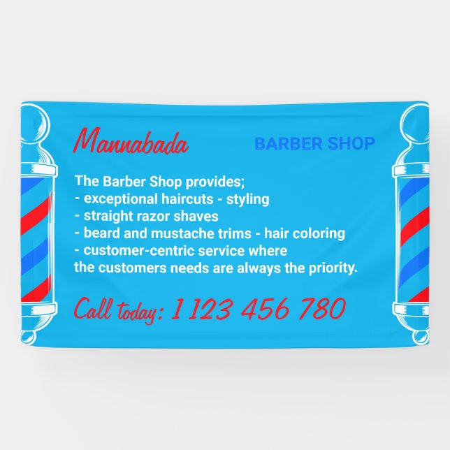 Modern Blue Pole Supply Service Barber Shop Banner (Horizontal)