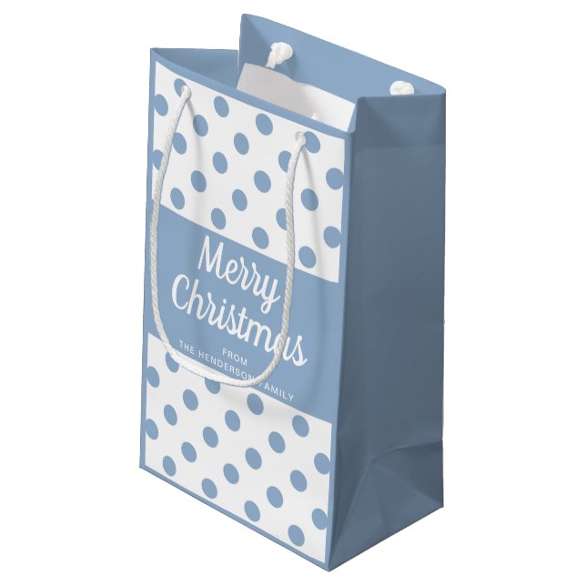 Modern Blue Polka Dots Christmas Small Gift Bag (Back Angled)