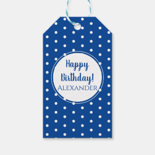 Modern Blue Polka Dots Happy Birthday Gift Tags