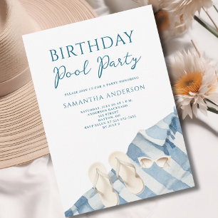 Modern Blue Pool Party Birthday Invitation