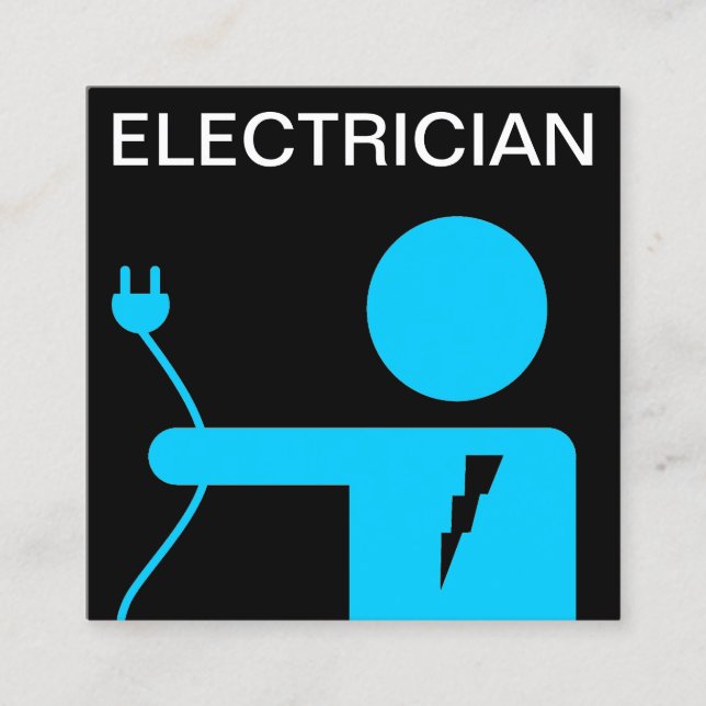 Modern Blue Power Plug Electrician Square Business Card (Front)