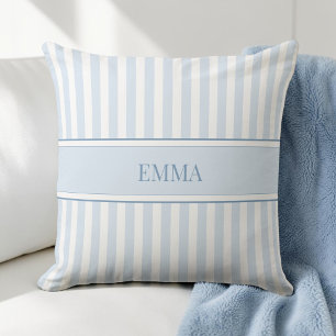 Modern Blue Preppy Striped Simple Custom Name Cushion